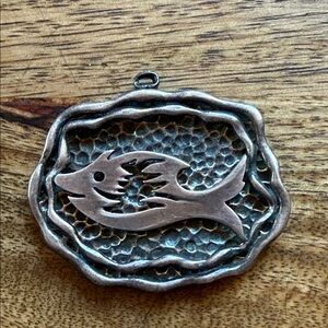 Vintage Coro MCM Fish Pendant Hammered Metal